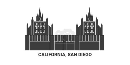 Téléchargez les illustrations : États-Unis, Californie, San Diego illustration vectorielle de ligne de voyage historique - en licence libre de droit