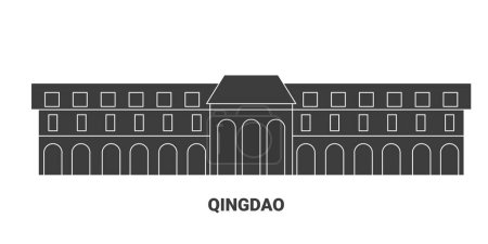 Téléchargez les illustrations : Illustration vectorielle de ligne de voyage Chine, Qingdao - en licence libre de droit