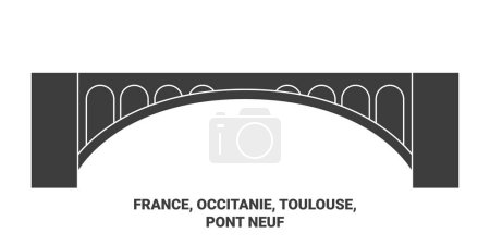 Illustration for France, Occitanie, Toulouse, Pont Neuf travel landmark line vector illustration - Royalty Free Image