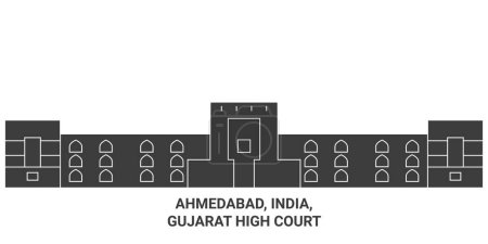 Illustration for India, Ahmedabad, Gujarat High Court travel landmark line vector illustration - Royalty Free Image