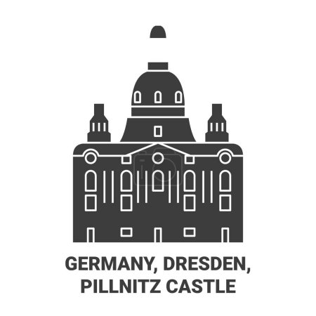 Téléchargez les illustrations : Allemagne, Dresde, Château de Pillnitz illustration vectorielle de ligne de voyage - en licence libre de droit
