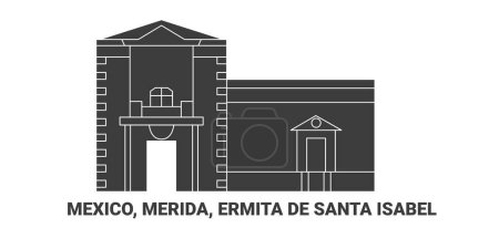 Ilustración de México, Mérida, Ermita De Santa Isabel, ilustración de vector de línea de referencia de viaje - Imagen libre de derechos