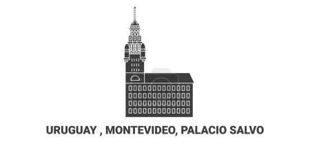 Téléchargez les illustrations : Uruguay, Montevideo, Palacio Salvo, illustration vectorielle de ligne de repère de voyage - en licence libre de droit