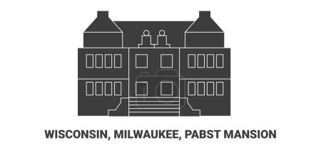 Ilustración de Estados Unidos, Wisconsin, Milwaukee, Pabst Mansion, ilustración de vector de línea de referencia de viaje - Imagen libre de derechos