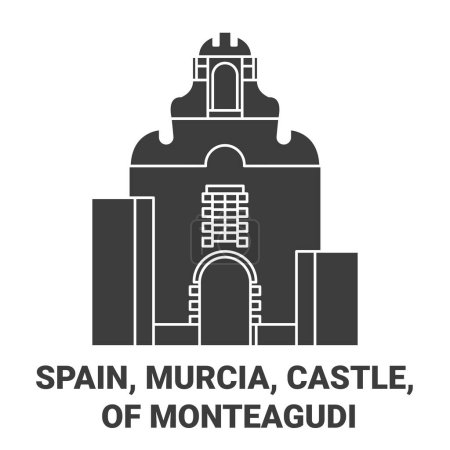 Ilustración de España, Murcia, Castillo, De Monteagudi viaje hito línea vector ilustración - Imagen libre de derechos