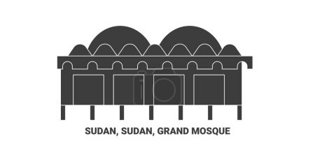 Téléchargez les illustrations : Soudan, Soudan, Grande Mosquée, illustration vectorielle de ligne de repère de voyage - en licence libre de droit