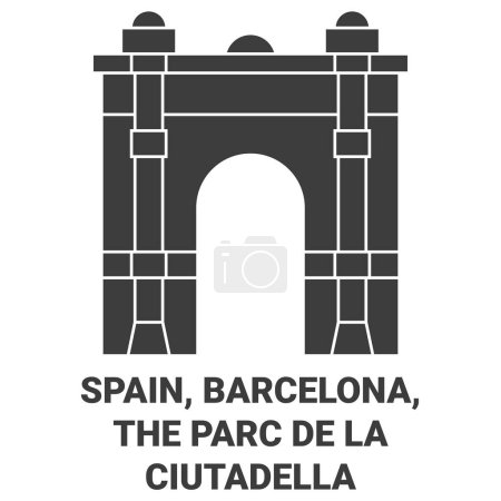 Téléchargez les illustrations : Espagne, Barcelone, Le Parc De La Ciutadella voyages illustration vectorielle de ligne historique - en licence libre de droit