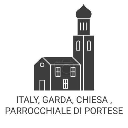 Illustration for Italy, Garda, Chiesa , Parrocchiale Di Portese travel landmark line vector illustration - Royalty Free Image