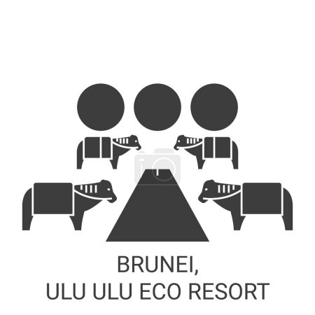 Illustration for Brunei, Ulu Ulu Eco Resort travel landmark line vector illustration - Royalty Free Image