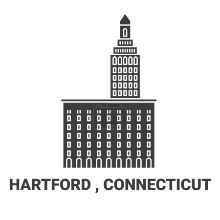 Téléchargez les illustrations : États-Unis, Hartford, Connecticut illustration vectorielle de ligne de voyage historique - en licence libre de droit