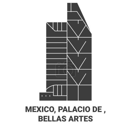 Téléchargez les illustrations : Mexique, Palacio De, Bellas Illustration vectorielle de ligne de voyage Artes - en licence libre de droit