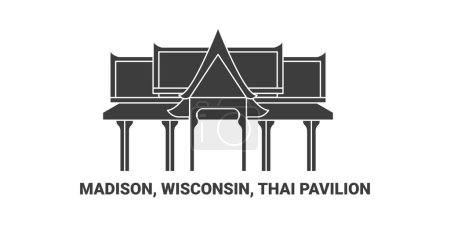 Téléchargez les illustrations : États-Unis, Madison, Wisconsin, pavillon thaïlandais, illustration vectorielle de ligne de repère de voyage - en licence libre de droit