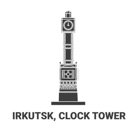 Téléchargez les illustrations : Russie, Irkoutsk, Horloge Tour Voyage ligne vectorielle illustration - en licence libre de droit