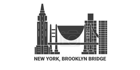 Illustration for United States, New York, Brooklyn Bridge, travel landmark line vector illustration - Royalty Free Image