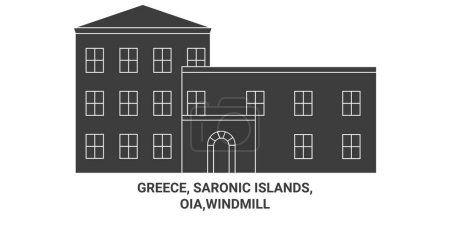 Illustration for Greece, Saronic Islands, Oia,Windmill travel landmark line vector illustration - Royalty Free Image