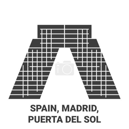 Téléchargez les illustrations : Espagne, Madrid, Puerta Del Sol illustration vectorielle de ligne de voyage historique - en licence libre de droit