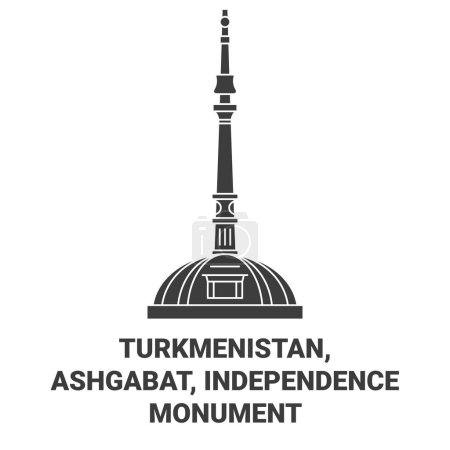 Téléchargez les illustrations : Turkménistan, Achgabat, Monument de l'Indépendance illustration vectorielle de ligne de voyage - en licence libre de droit
