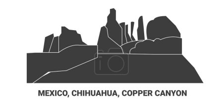 Téléchargez les illustrations : Mexique, Chihuahua, Canyon de cuivre, illustration vectorielle de ligne de repère de voyage - en licence libre de droit