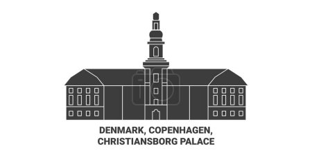Téléchargez les illustrations : Danemark, Copenhague, Christiansborg Palace illustration vectorielle de ligne de voyage - en licence libre de droit