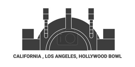 Téléchargez les illustrations : États-Unis, Californie, Los Angeles, Hollywood Bowl, illustration vectorielle de ligne de repère de voyage - en licence libre de droit