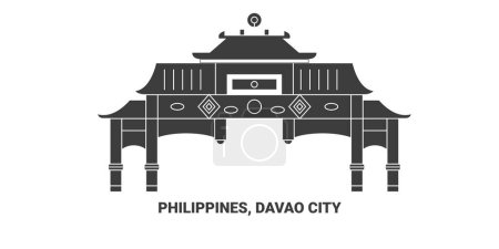 Téléchargez les illustrations : Philippines, Davao City illustration vectorielle de ligne de voyage historique - en licence libre de droit