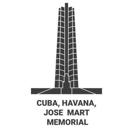 Ilustración de Cuba, La Habana, Jose Mart Memorial viaje hito línea vector ilustración - Imagen libre de derechos