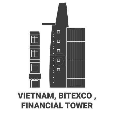 Téléchargez les illustrations : Vietnam, Bitexco, Illustration vectorielle de ligne historique de voyage de la tour financière - en licence libre de droit