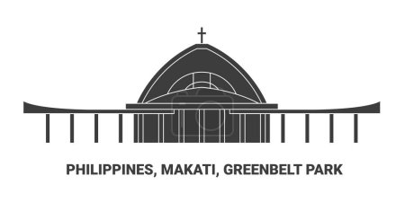 Téléchargez les illustrations : Philippines, Makati, Greenbelt Park, illustration vectorielle de ligne de repère de voyage - en licence libre de droit