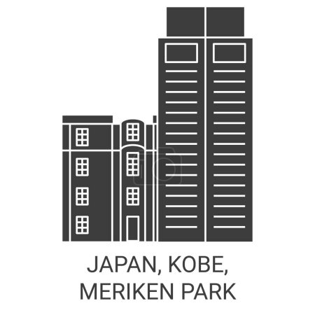 Ilustración de Japón, Kobe, Meriken Park recorrido hito línea vector ilustración - Imagen libre de derechos