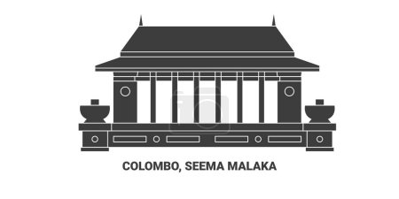 Téléchargez les illustrations : Sri Lanka, Colombo, Seema Malaka, illustration vectorielle de ligne de repère de voyage - en licence libre de droit