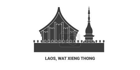Téléchargez les illustrations : Laos, Wat Xieng Thong, illustration vectorielle de ligne de repère de voyage - en licence libre de droit
