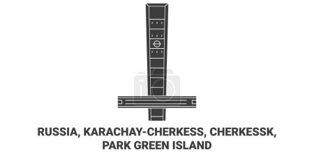 Ilustración de Rusia, Karachaycherkess, Cherkessk, Park Green Island viaje hito línea vector ilustración - Imagen libre de derechos