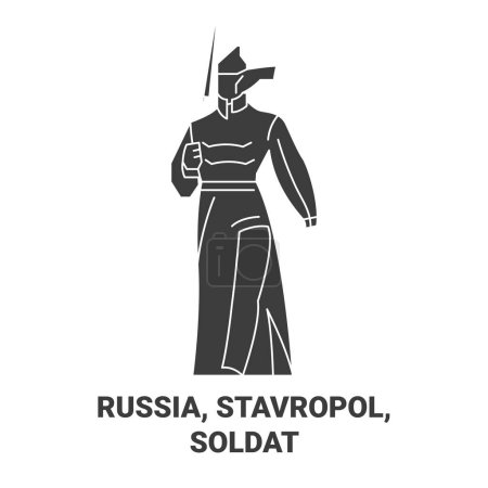 Téléchargez les illustrations : Russie, Stavropol, Soldat Voyage illustration vectorielle ligne historique - en licence libre de droit