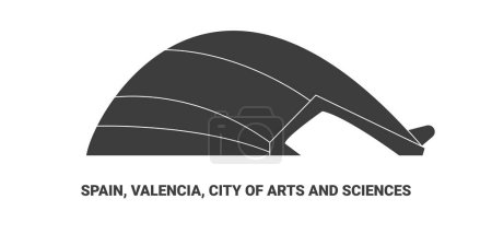 Téléchargez les illustrations : Espagne, Valence, Ville des Arts et des Sciences, illustration vectorielle de ligne de repère de voyage - en licence libre de droit