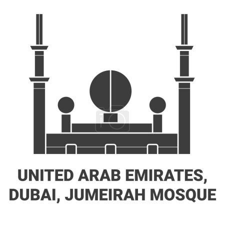 Ilustración de Emiratos Árabes Unidos, Dubai, Mezquita Jumeirah recorrido hito línea vector ilustración - Imagen libre de derechos