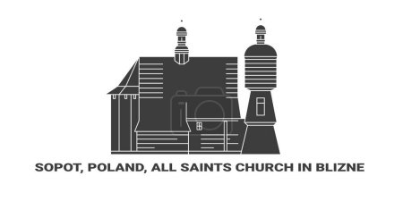 Téléchargez les illustrations : Pologne, Sopot, All Saints Church in Blizne, illustration vectorielle de ligne de repère de voyage - en licence libre de droit