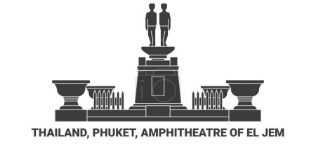 Ilustración de Tailandia, Phuket, Anfiteatro de El Jem, la línea de referencia de viaje vector ilustración - Imagen libre de derechos