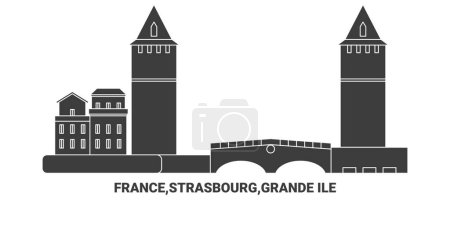 Illustration for France,Strasbourg,Grande , Le travel landmark line vector illustration - Royalty Free Image