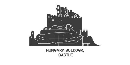 Téléchargez les illustrations : Hongrie, Boldogk, Illustration vectorielle de ligne de voyage du château - en licence libre de droit
