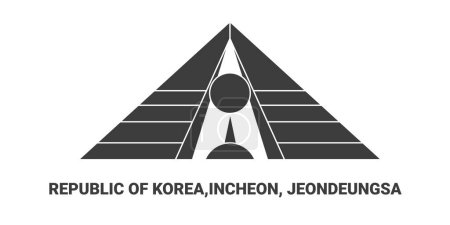 Téléchargez les illustrations : République de Corée, Incheon, Jeondeungsa, illustration vectorielle de ligne de repère de voyage - en licence libre de droit