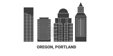 Téléchargez les illustrations : États-Unis, Oregon, Portland illustration vectorielle de ligne de voyage - en licence libre de droit