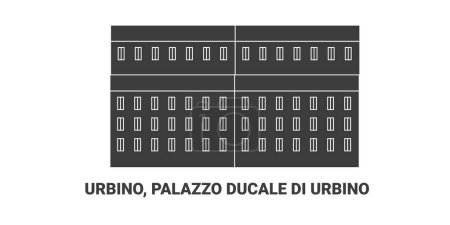 Ilustración de Italia, Urbino, Palazzo Ducale Di Urbino, ilustración del vector de línea de referencia de viaje - Imagen libre de derechos