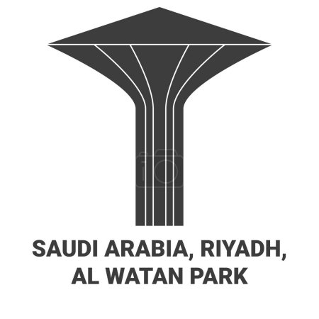 Téléchargez les illustrations : Arabie Saoudite, Riyad, Al Watan Park illustration vectorielle de ligne de voyage - en licence libre de droit