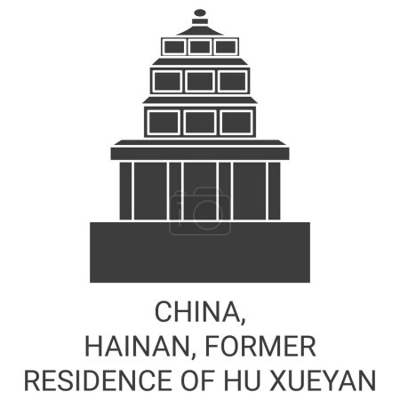 Illustration for China, Hainan, Former Residence Of Hu Xueyan travel landmark line vector illustration - Royalty Free Image