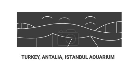 Téléchargez les illustrations : Turquie, Antalia, Istanbul Aquarium, illustration vectorielle de ligne de repère de voyage - en licence libre de droit