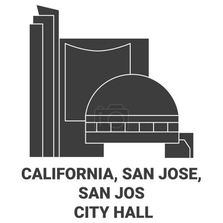Téléchargez les illustrations : États-Unis, Californie, San Jose, San Jos City Hall illustration vectorielle de ligne de voyage historique - en licence libre de droit