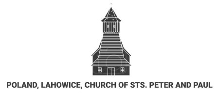 Illustration for Poland, Lahowice, Church Of Sts. Peter And Paul, travel landmark line vector illustration - Royalty Free Image