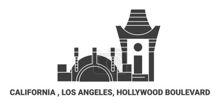 Téléchargez les illustrations : États-Unis, Californie, Los Angeles, Hollywood Boulevard, illustration vectorielle de ligne de repère de voyage - en licence libre de droit
