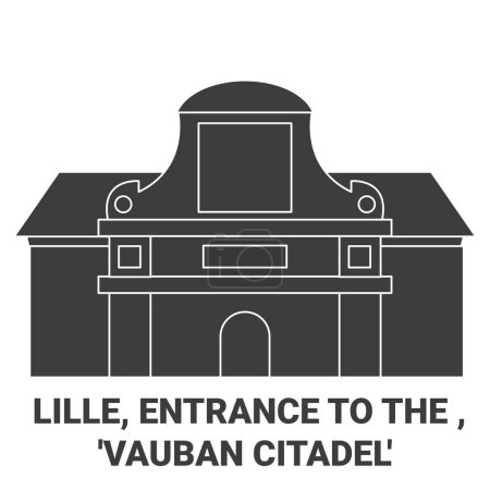 Ilustración de Francia, Lille, entrada a la ciudadela de Vauban recorrido hito línea vector ilustración - Imagen libre de derechos