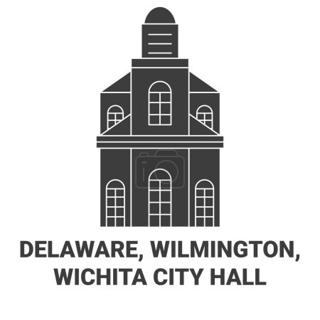Ilustración de Estados Unidos, Delaware, Wilmington, Wichita City Hall viaje hito línea vector ilustración - Imagen libre de derechos